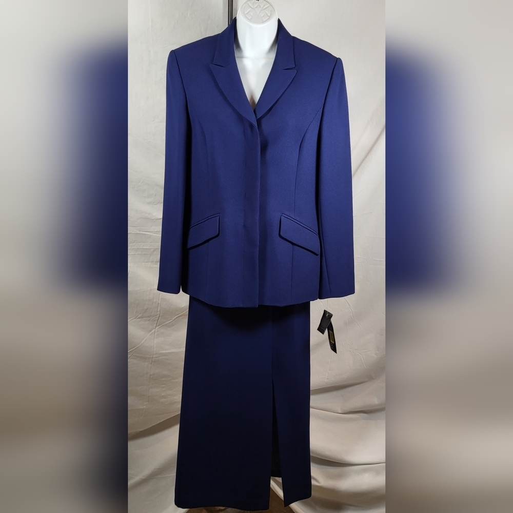 Vintage KASPER for A.S.L. Navy Blue Long Pencil Skirt Suit - Size 8   (NWT)